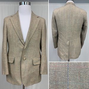 Vintage Bullock's 38S Beige Herringbone Windowpane Plaid Tweed Blazer Jacket USA
